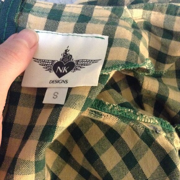 Retro Green Gingham Midi 1950s '50s-Style Wiggle Day Dress - Picture 4 of 5